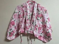 ドレス浴衣　浴衣ドレス　セット ピンク　花　蝶　120cm  帯付き　フリル