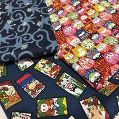 綿プリント　和柄　犬　猫　猿 3枚セット