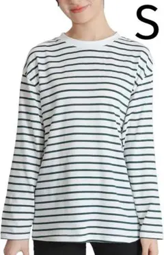 ボーダー カットソー トップス 長袖 tシャツ ボーダートップス 白 グリーン