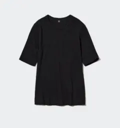 ユニクロ / リブクルーネックT（5分袖・BLACK）