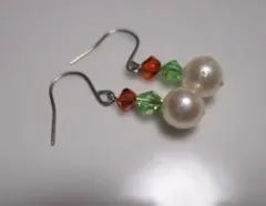 ハンドメイド あこや真珠とスワロ ビーズ ピアス