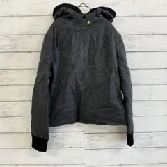 レディース 中綿ジャケット グレー M フード 秋冬 ブラック ブルゾン