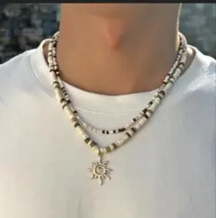 ココナッツネックレス ホワイト サーフ系 夏アクセサリー 男女兼用