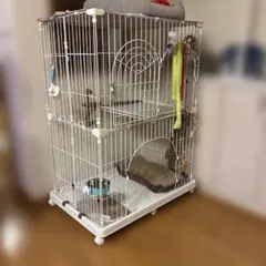 2段 キャットケージ ホワイト キャスター付きのサムネイル
