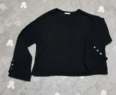 GU リブ編み 黒クロップド 透けニットソー