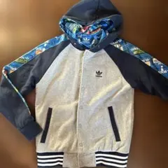 adidas フルジップパーカー グレー/ネイビー