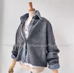 再入荷❣️新品【TRUBE】デニム襟ニットカーディガンデニムニットチャコールM～L