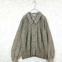 元町ブラウス　総柄　バラ　シャーリング　金ボタン　プリーツ　ヴィンテージのサムネイル