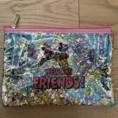 ディズニー　ミッキー　フレンズ　クリア　フラットポーチ　スパンコール