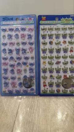 ボンボンドロップシールミニ　スティッチ、リトルグリーンメン2シートセット