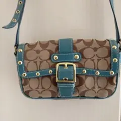 コーチ ショルダーバッグ ブラウン 水色