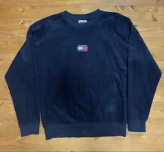 TOMMY JEANS 黒 トレーナースウェット　ロゴ刺繍　コーデュロイ