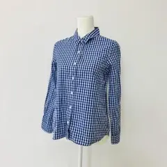 【a0776】ディスコート 長袖シャツ ブルー ギンガムチェック柄 ブルー Mのサムネイル