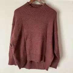 ゆったり無地ピンクハイネック オーバーサイズ セーター