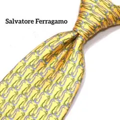 美品 フェラガモ ネクタイ 総柄 アニマル柄 イエロー シルク100% イタリア