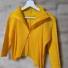 未使用♡PLEATS PLEASE プリーツ加工 長袖カーディガン イエローのサムネイル