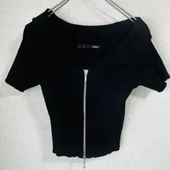【即購入OK】Heather（ヘザー）ハーフジップ リブニット トップス 黒のサムネイル