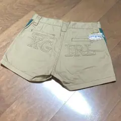 新品　X-GIRL エックスガール　ベージュ 緑ライン　ロゴ入　ショートパンツ