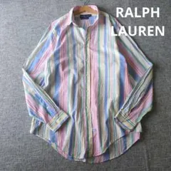 ラルフローレン　ポニー刺繡　マルチカラー　ストライプシャツ　薄手　コットン