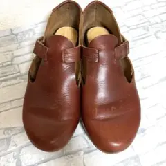 SAYA レザーストラップ フラットシューズ23.5cmブラウン 赤茶