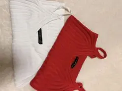 リブ編みキャミソール 赤 白 2枚セット