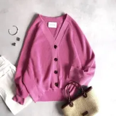 極美品▲アダムエロペ コットンコクーンカーディガン ピンク ゆったり 春ニット