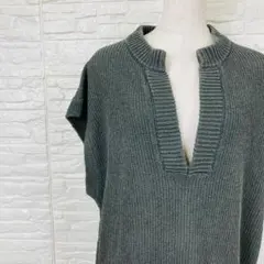 Spick & Span ダークグレー ノースリーブニット 麻混 Vネック