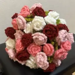 手編み 花束ブランケット 赤 ピンク 白