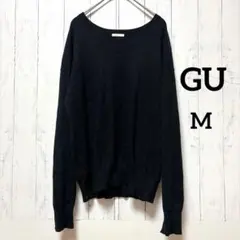 GU ジーユー Vネック 薄手ニット ブラック 長袖 無地 シンプル M