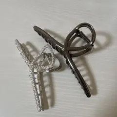 シルバー ストーン装飾 ヘアクリップ 2個セット