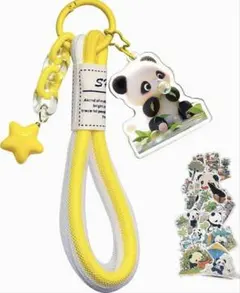パンダキーホルダー キーチャーム 可愛い バッグチャーム 韓国風シール付き