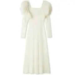 【美品】SNIDELスナイデルパフドッキングニットワンピース　アイボリー　ロング