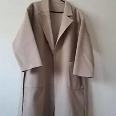 【美品】ガウンロングコート チェスターロング 軽量 秋冬春 グレージュ Lサイズ