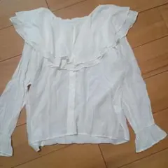 ローリーズファームフリル付きホワイト長袖ブラウス F