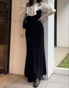 dazzlin ラッフルカラー付ドッキングカットリブワンピース ブラック