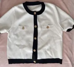 半袖　ニットカーディガン　バイカラー　Mサイズ