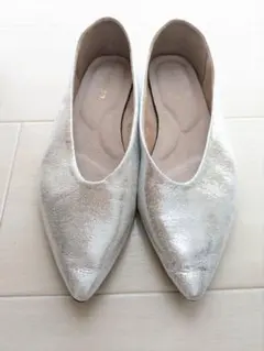 LEPSIM　シルバー ポインテッドトゥ フラットシューズ