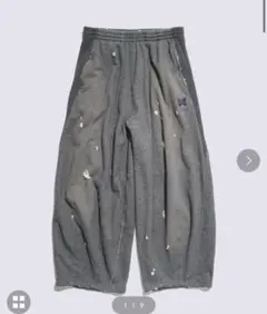 NEEDLES ダメージ加工 ワイドスウェットパンツ グレー