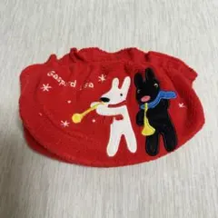 【美品】リサとガスパール ポーチ 小物入れ ボア 赤 刺繍 楽器柄 コスメポーチ
