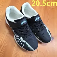 20.5cm asics 黒/緑 スニーカー ベルクロ