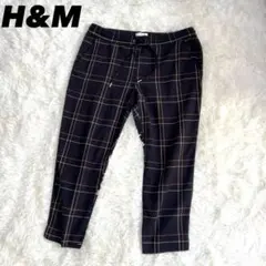 【a3265】H&M 新品同様 チェック柄 ワイドパンツ L ウエストゴム
