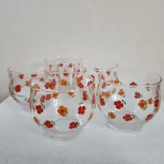 【美品】アデリア TOSHIKO 昭和レトロ 花柄ガラスカップ 5個