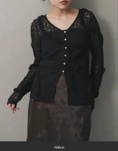 【センスオブプレイス】レース長袖シャツ 黒 フリル付き