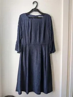 LACE LADIES レースレディース ネイビー レースワンピース L 膝丈
