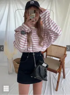 ボーダー柄ショルダースリットルーズトップス[fo1647] GRL