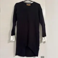 黒 フリル付きニットロングワンピース　アメリ