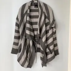 AZUL グレー ボーダー カーディガン ポケット付き