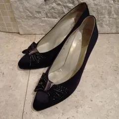 Christian Dior リボン付き黒サテンハイヒールのサムネイル