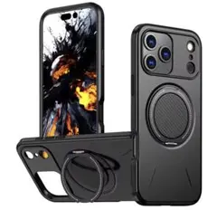 iPhone17ProMax対応360度回転リングマグネット内蔵ケース ブラック