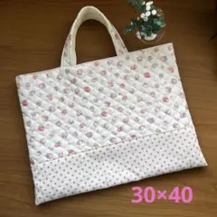 入園入学 レッスンバッグ お手提げ イチゴ柄 苺柄 ドット柄 切替あり